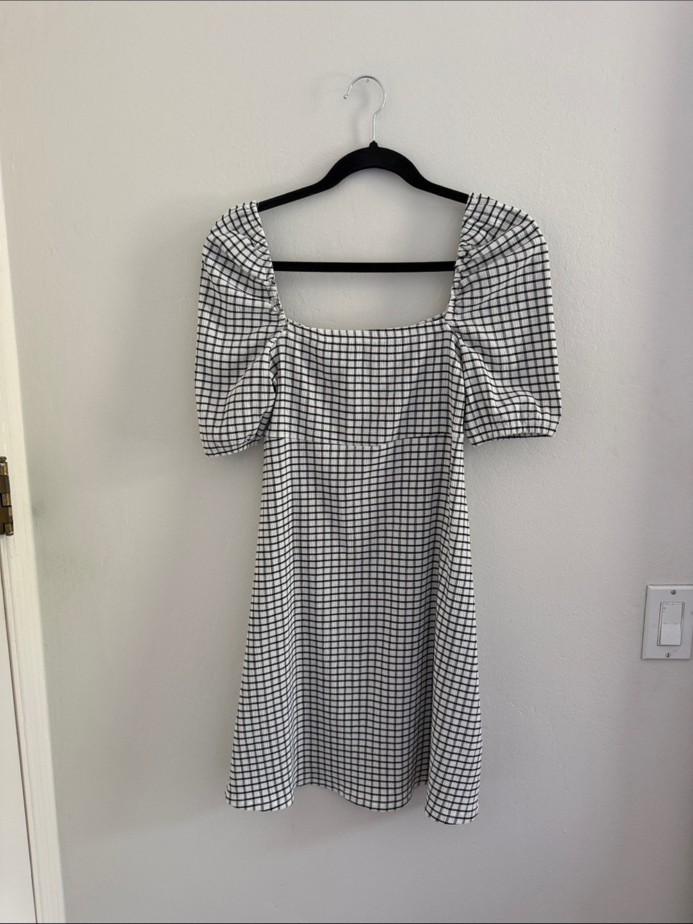 Zara Black and White Checked Square-Neck Dress